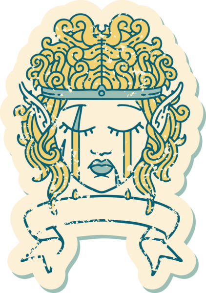 Retro Dövme Tarzı Ağlayan Elf Barbar karakter yüzü Bir insan tarafından çizilmiş pankartıyla