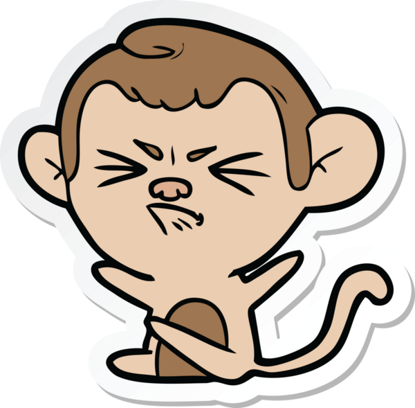 Bir insan tarafından çizilmiş kızgın bir maymunun çıkartması.