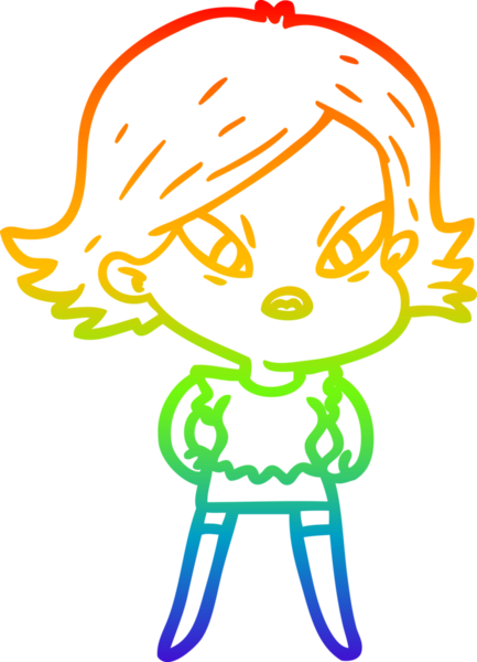 Çizgi film çizen gökkuşağı gradyanı bir insan tarafından çizilmiş stresli kadın.