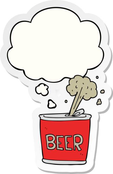Düşünce baloncuklu bira kutusu insan tarafından çizilmiş bir çıkartma.