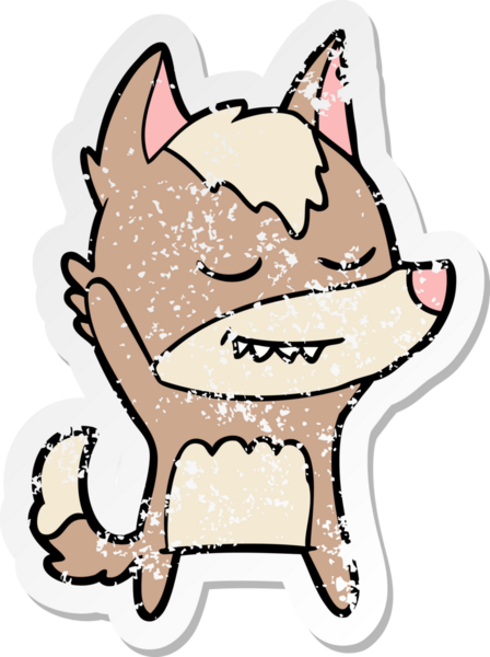 Bir insan tarafından çizilmiş dost canlısı bir kurdun sıkıntılı çıkartması.