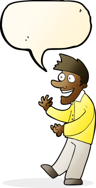 Bir insan tarafından çizilmiş konuşma balonuyla heyecanlı bir adam.