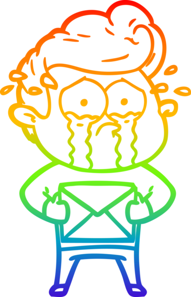 Gökkuşağı gradyan çizgi çizimi bir insan tarafından çizilmiş ağlayan bir adamın resmi.