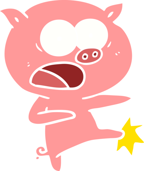 Bir insan tarafından çizilmiş düz renkli çizgi film domuz bağırması ve tekmesi.