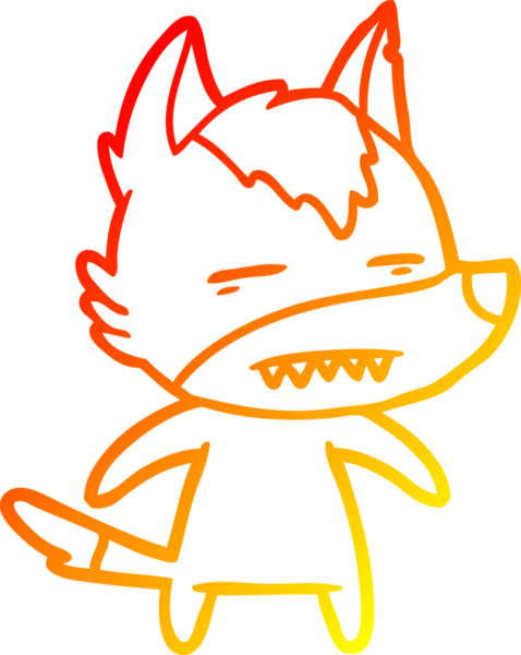 Bir insan tarafından çizilmiş dişleri gösteren çizgi bir kurdun sıcak çizgi çizimi