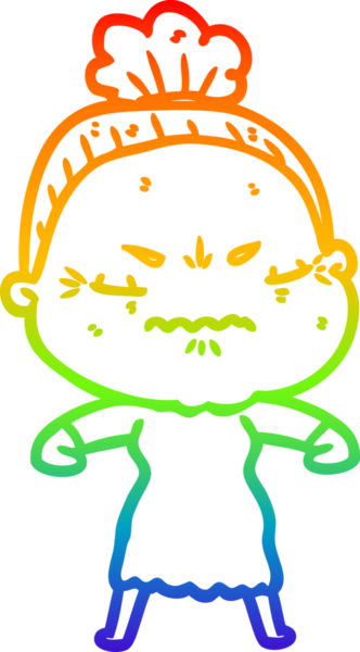 Gökkuşağı gradyan çizgi çizimi bir insan tarafından çizilmiş yaşlı bir kadın tarafından rahatsız edildi