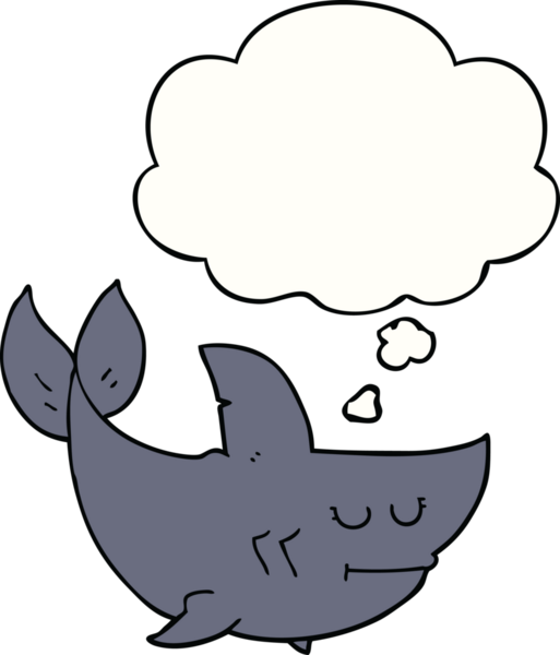 Bir insan tarafından çizilmiş düşünce baloncuklu çizgi film köpekbalığı.