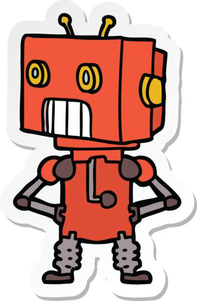 Bir insan tarafından çizilmiş robot karikatür çıkartması.