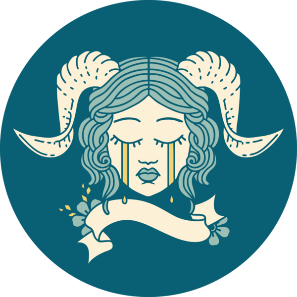 Retro Dövme Biçimi, bir insan tarafından çizilmiş kaydırma pankartıyla ağlayan karakter yüzü