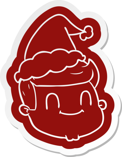 Bir insan tarafından çizilmiş Noel Baba şapkası takan bir erkek yüzü.