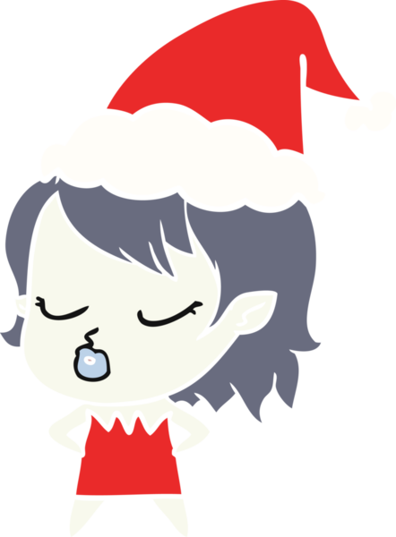 Bir insan tarafından çizilmiş Noel Baba şapkası takan vampir bir kızın düz renk çizimi.