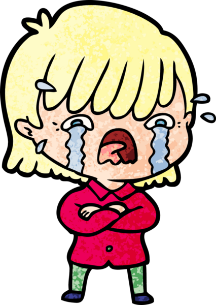 Bir insan tarafından çizilmiş ağlayan çizgi film kızı.