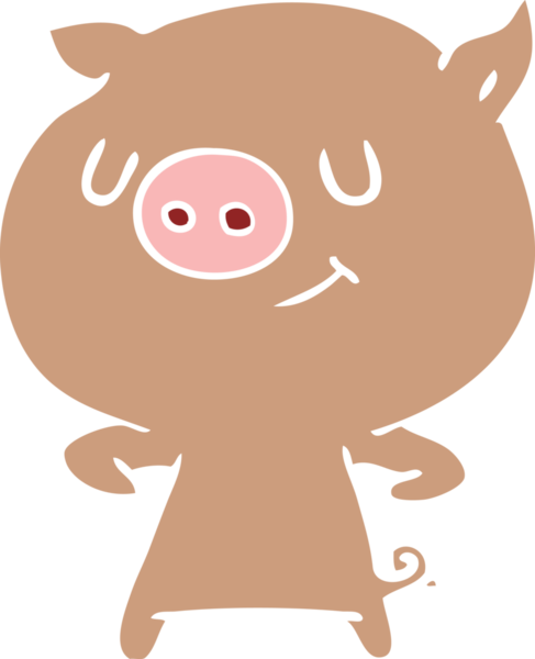 Bir insan tarafından çizilmiş mutlu düz renkli çizgi film domuzu