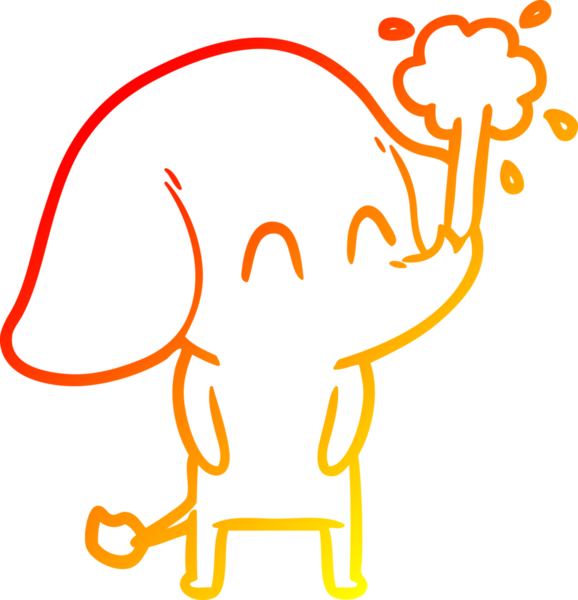 Bir insanın çizdiği suyu püskürten sevimli bir filin sıcak çizgi çizgisi.