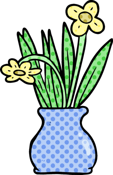 Bir insan tarafından vazoda çizilmiş karikatür çiçekleri