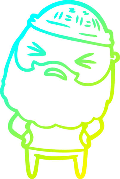 Bir insan tarafından çizilmiş sakallı bir çizgi film karakteri.