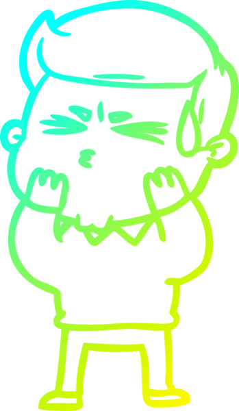 Bir insan tarafından çizilmiş terleyen bir çizgi film karakteri çizimi.