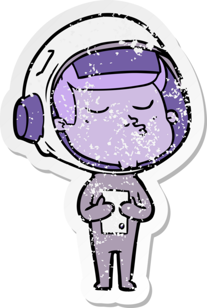 Bir insan tarafından çizilmiş kendinden emin bir astronotun sıkıntılı çıkartması.