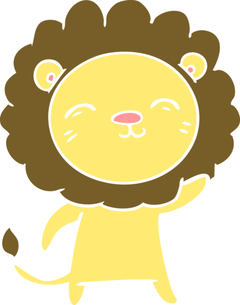 Bir insan tarafından çizilmiş düz renkli çizgi film aslanı