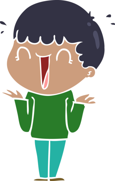 Gülen düz renkli çizgi film karakteri bir insan tarafından çizilmiş omuzlarını silkiyor.