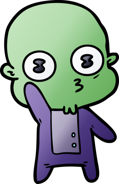 Bir insan tarafından çizilmiş garip, kel bir uzaylı.