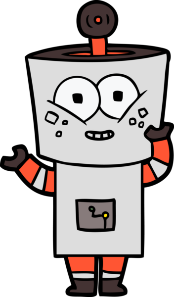 Bir insan tarafından çizilmiş mutlu robot el sallaması.