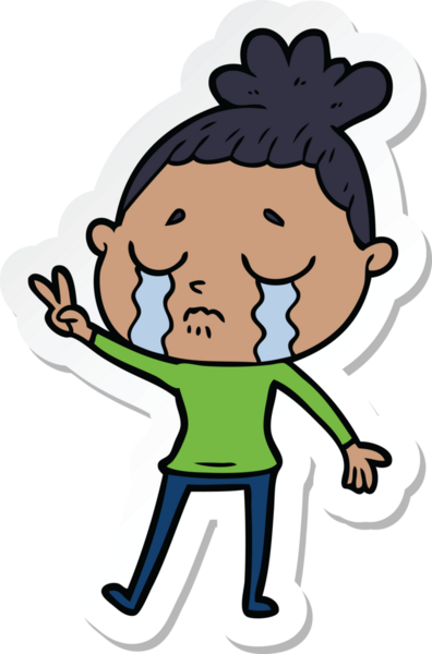 Bir insan tarafından çizilmiş ağlayan bir karikatür çıkartması.