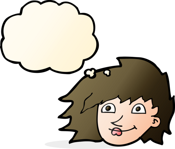 Bir insan tarafından çizilmiş düşünce baloncuklu kadın yüzü.