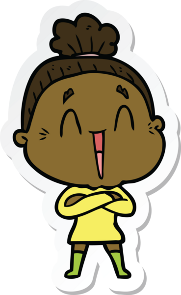 Bir insan tarafından çizilmiş mutlu yaşlı bir kadının çıkartması.