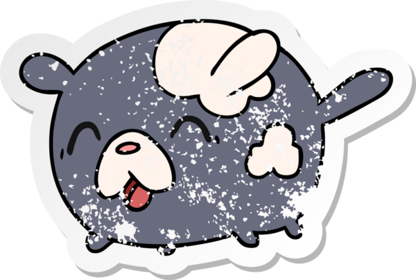 Kederli çıkartma çizimi kawaii bir insan tarafından çizilmiş sevimli yama köpeği.