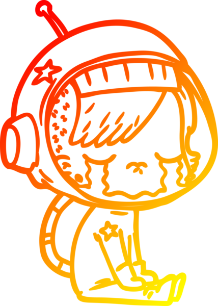 Bir insan tarafından çizilmiş, ağlayan astronot bir kızın sıcak çizgi çizimi.