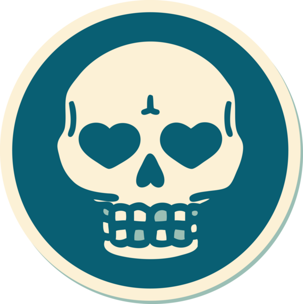 Bir insan tarafından çizilmiş bir kafatasının geleneksel stiliyle dövme çıkartması.