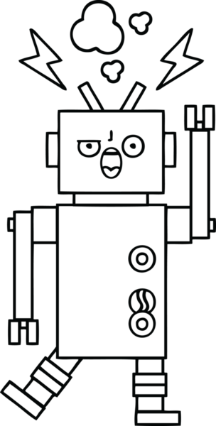 Bir insan tarafından çizilmiş bozuk bir robotun çizgi çizimi