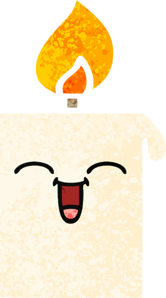 Bir insan tarafından çizilmiş yanan bir mumun retro çizim tarzı karikatürü