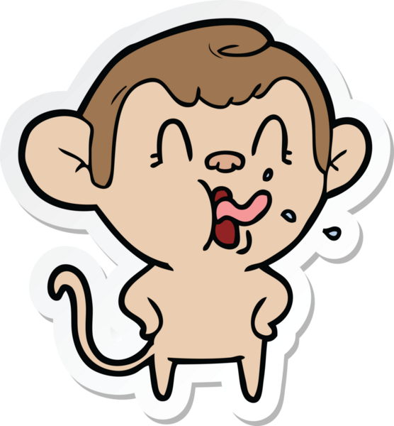 Bir insan tarafından çizilmiş çılgın bir maymun çıkartması.