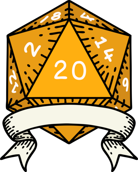Retro Dövme Biçimi Doğal 20 kritik vuruş D20 zar bir insan tarafından çizildi