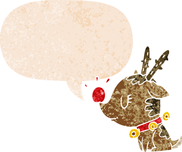 Bir insan tarafından çizilmiş, grunge dertli retro desenli konuşma baloncuklu karikatür Noel geyiği.