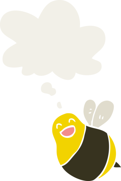 Düşünce baloncuğu olan çizgi film arısı insan tarafından çizilmiş.