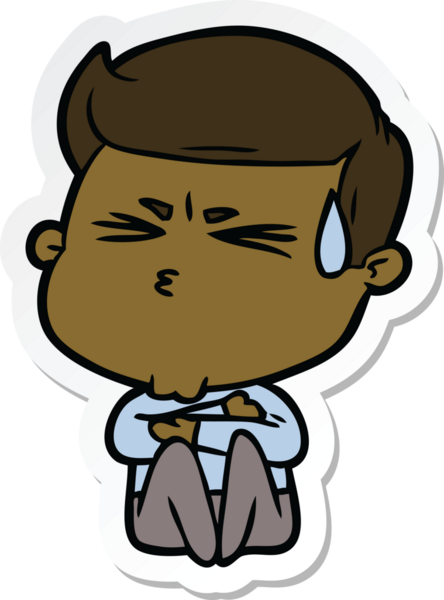 Bir insan tarafından çizilmiş terleyen bir karikatür adamın çıkartması.