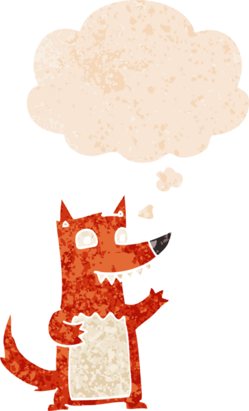 Düşünce baloncuğu ve grunge ile çizgi film kurdu bir insan tarafından çizilmiş tedirgin retro tarzı