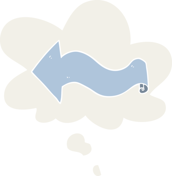 Düşünce baloncuğu olan çizgi film oku bir insan tarafından çizilmiş.