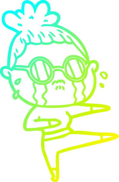 Bir insan tarafından çizilmiş gözlüklü, ağlayan bir karikatür çizimi.