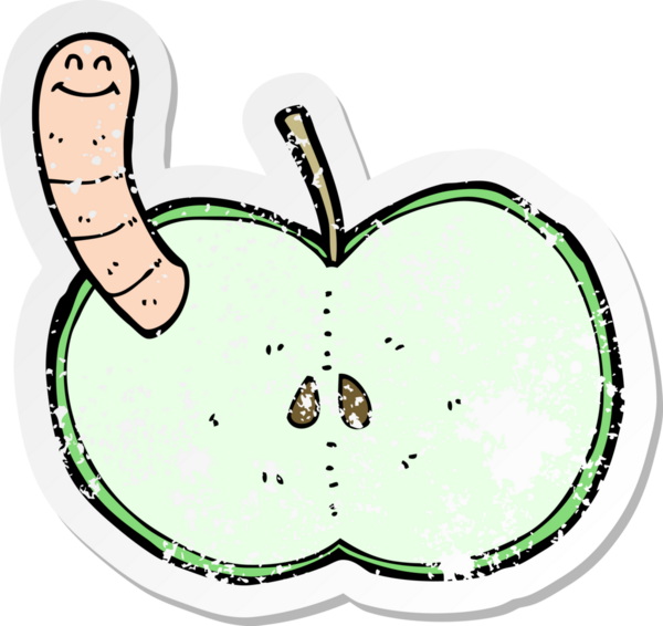 Bir insan tarafından çizilmiş solucanlı çizgi film elmasının gerilimli yapıştırması.