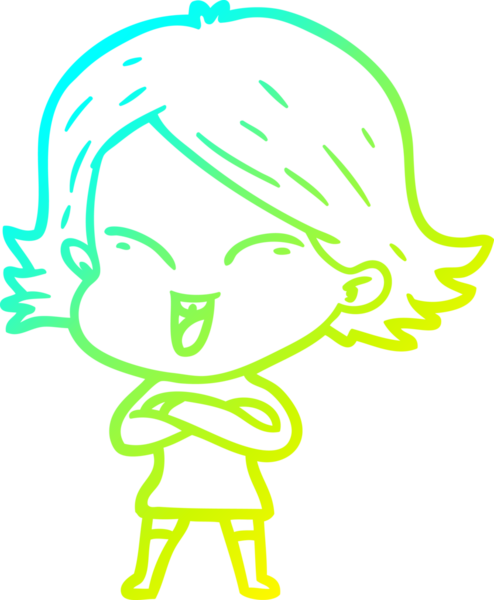 Bir insan tarafından çizilmiş mutlu çizgi film kızı çizimi.