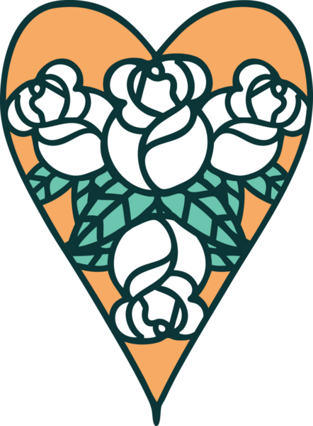 Bir insan tarafından çizilmiş kalp ve çiçeklerin ikonik dövme şekli