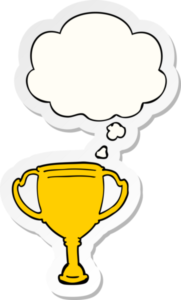 Düşünce baloncuklu spor kupası insan tarafından çizilmiş bir çıkartma.