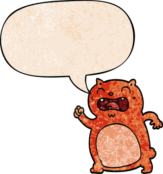 Konuşma baloncuğu olan çizgi film kedisi insan tarafından çizilmiş eski moda dokular.