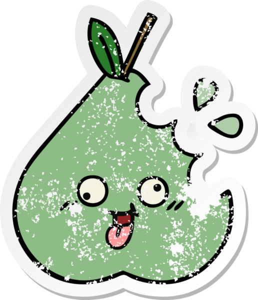 Bir insan tarafından çizilmiş yeşil armut karikatürünün sıkıntılı çıkartması.