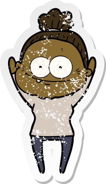 Bir insan tarafından çizilmiş mutlu, yaşlı bir kadının sıkıntılı çıkartması.