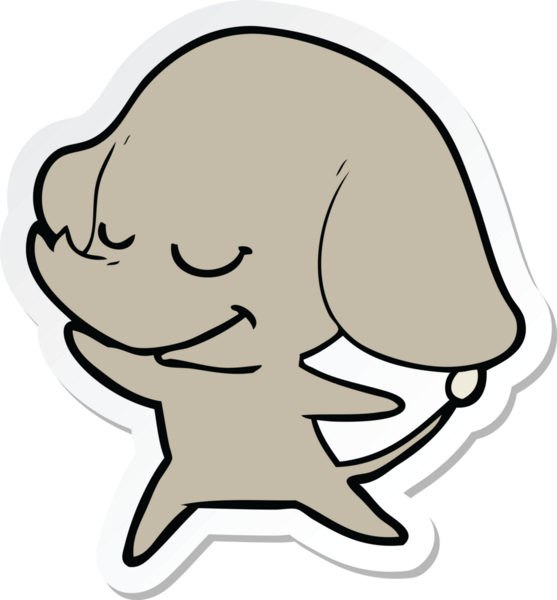 Bir insan tarafından çizilmiş gülümseyen fil çıkartması.